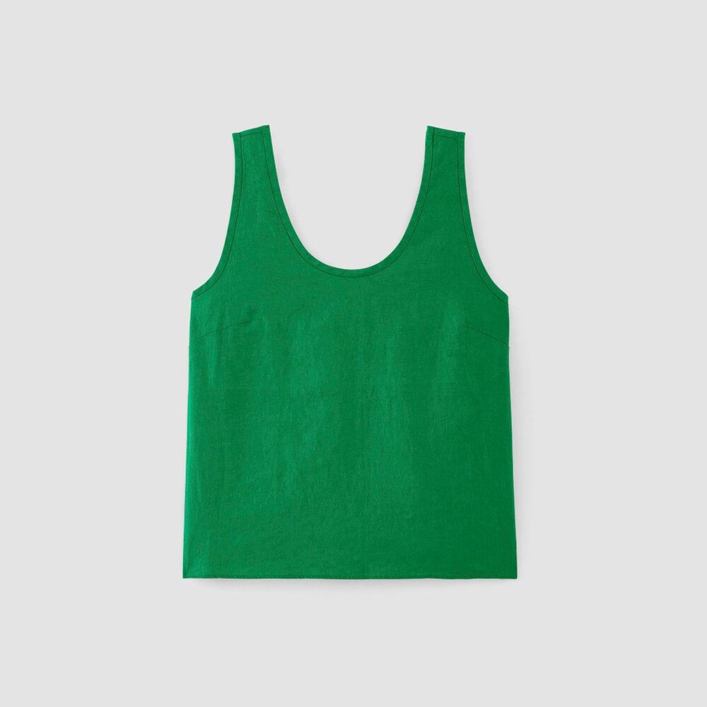 Everlane Women's Scoop Tank in Linen in Grass Green, Size 4
